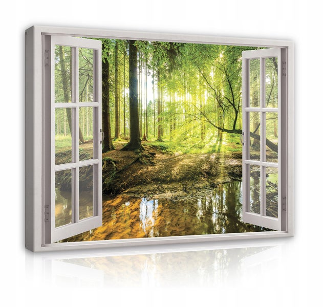 Bilder Fenster Wald Natur Modern Leinwandbild Wohnzimmer 120X80 cm