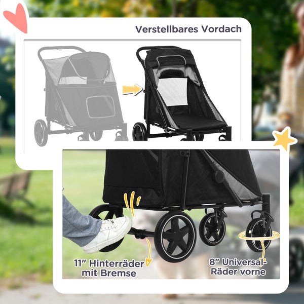 PawHut Hundewagen, 112L x 65B x 100H cm, Stahl, Oxford-Gewebe, Grau