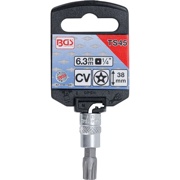 BGS Bit-Einsatz Antrieb Innenvierkant 6,3 mm (1/4) TS-Profil (für Torx Plus) mit Bohrung TS45 - 5184-TS45