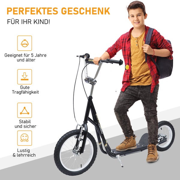 HOMCOM Kinderroller, L135 x B58 x H92-100 cm, Stahl, Gummi, Schwarz