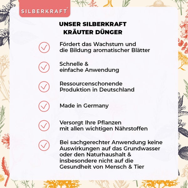 SILBERKRAFT Kräuter Dünger – Für Basilikum, Minze & Co. – NPK Flüssigdünger – 1 Liter