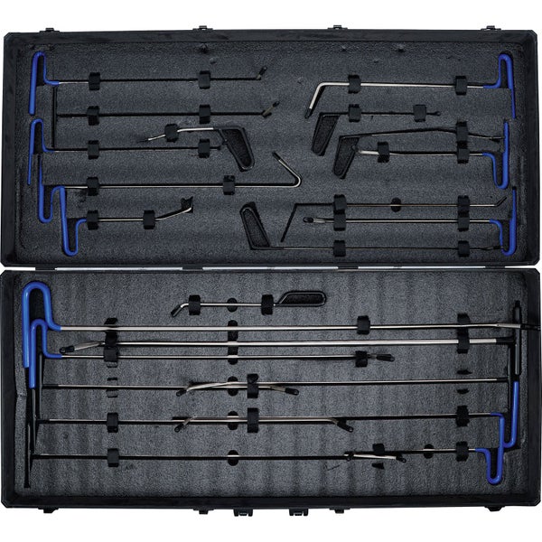 Werkzeugsatz mit Hebeln und Zubehör in einem schwarzen Koffer