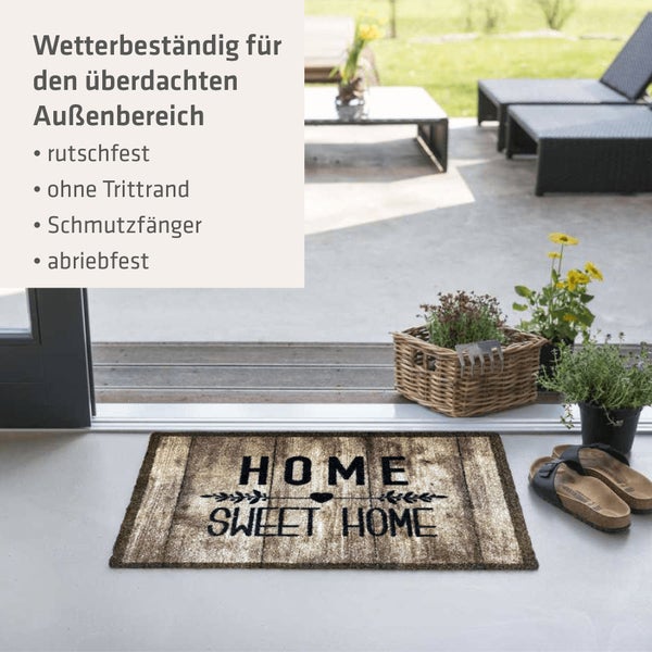 Akzente Listen Home Sweet HomeFußmatte 40x60 cm, rutschfest, trittschälldämmend, wetterbeständig, PVC-frei, Schmutzfänger