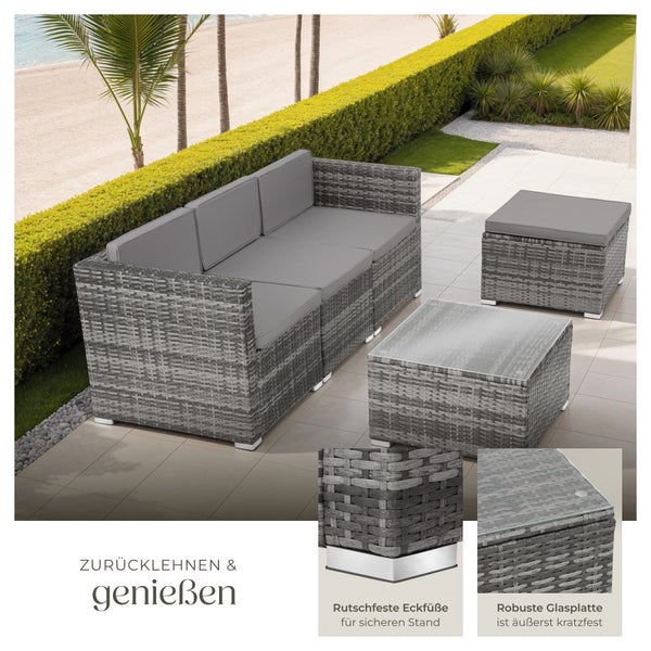 Rattan Lounge tectake Lignano variabel aufstellbar für 3 bis 4 Personen grau