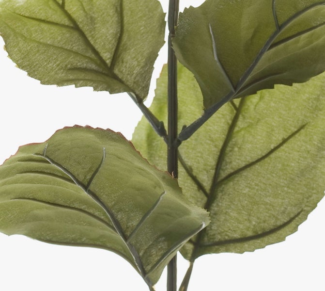 Künstliche Hortensie mit cremefarbenen Blüten und grünem Stiel mit Blättern.