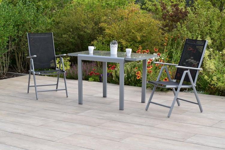 Amalfi Gartenmöbelset 3tlg., 2 Klappsessel, Ausziehtisch 80 (120) x 70 cm, schwarz