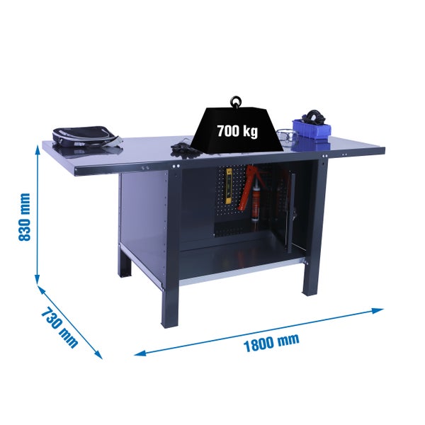 Werkbank BUFFALO METAL mit Schrank | HxBxT 83x180x73cm | Traglast 700kg | Anthrazit