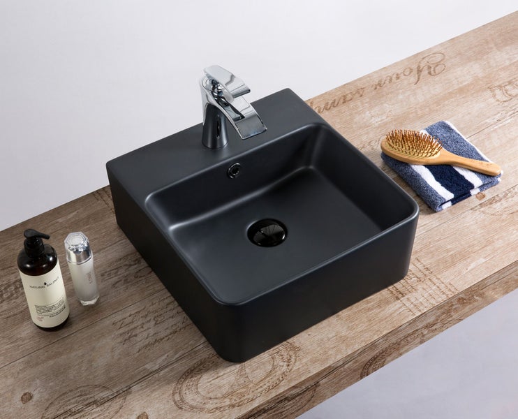 Wand Hänge Gäste WC Keramik Waschbecken Soho dünner Rand 40 x 42 cm Matt Schwarz