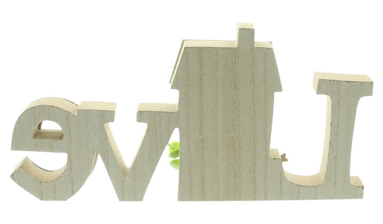 FRANK FLECHTWAREN|Schriftzug Love mit Häuschen, 30 x 2 x 15 cm, MDF, KUNSTSTOFF