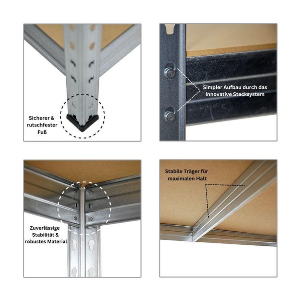 PROREGAL Mega Deal 5x Schwerlastregal Rivet HxBxT 180 x 120 x 60 cm Fachlast 250 kg Verzinkt