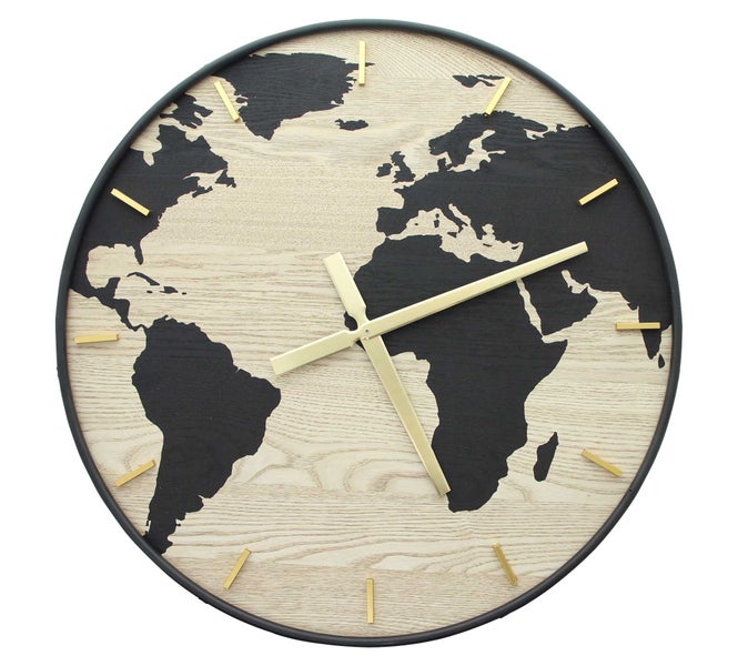 FRANK FLECHTWAREN | Wanduhr Globetrotter, METALL, MDF, 57 x 4 x 57 cm