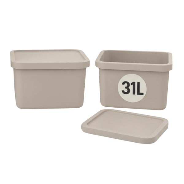 Zwei Aufbewahrungsboxen mit Deckel, 31 Liter Fassungsvermögen