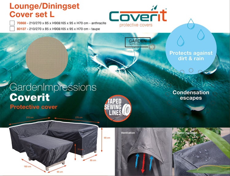 Garden Impressions Coverit Schutzhülle für Lounge- und Diningsets, Größe L. Wasserabweisend, atmungsaktiv mit Belüftung und getapten Nähten.