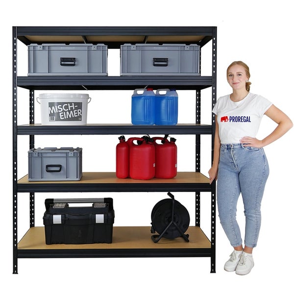PROREGAL Mega Deal 2er-Sparset Schwerlastregal Rivet HxBxT 180x150x60 cm Fachlast 250kg Schwarz