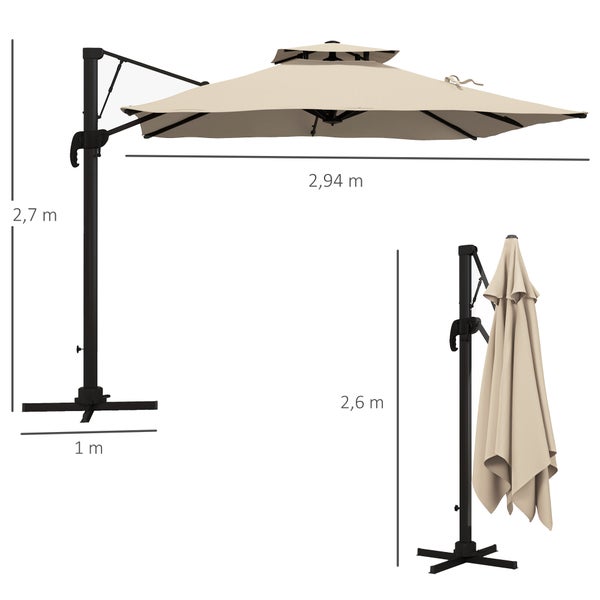 Grossschirm 294cm x 294cm x 270cm, Aluminium Khaki
