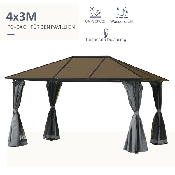 Outsunny Pavillon, 4 x 3m Gartenpavillon, 300L x 400B x 265H cm, PC, Alu, Dunkelgrau