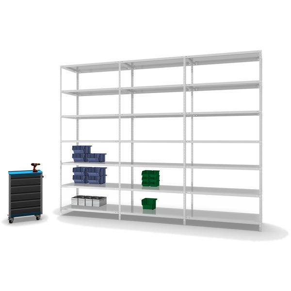 PROREGAL Fachbodenregal Schraubsystem Light-Duty Grundregal HxBxT 300 x 130 x 60 cm 7 Ebenen Fachlast 125 kg Beidseitig Nutzbar Lichtgrau