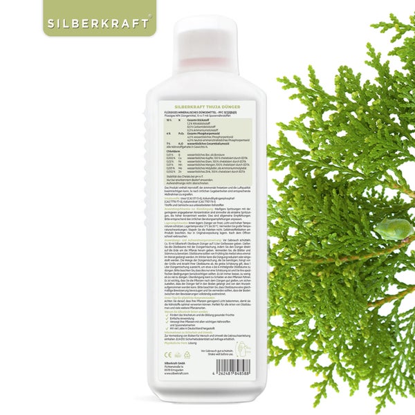 SILBERKRAFT Thuja Dünger – Für dichte Hecken – NPK Flüssigdünger – 1 Liter