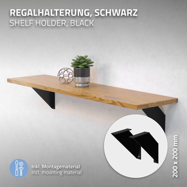 ML-Design 4 Stück Regalhalterung 20 cm, Schwarz, Metall, Dreieckige Regalhalterungen, Schwebende Regalwinkel, Wandmontage, 90° Wandhalterung, Regalträger Wandregal Wandkonsole Hängeregal Regalstütze