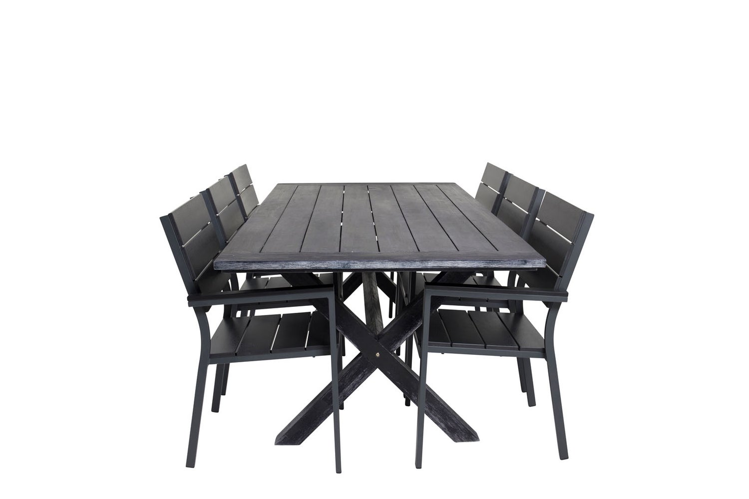 Rives Gartenset Tisch 100x200cm und 6 Stühle Levels schwarz.