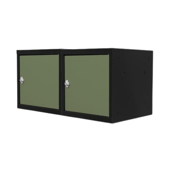 PROREGAL Mega Deal | 2x Schließfachwürfel Blocky mit Drehriegelschloss für Vorhängeschloss | HxBxT 40x40x40cm | Anthrazit/Resedagrün | Tresor