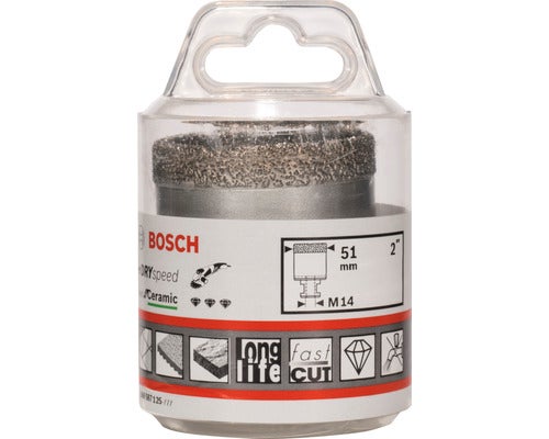 Bosch Diamant-Trockenbohrer Dry Speed, 51 Millimeter, M14 Gewinde, für Keramik. Bosch Logo.