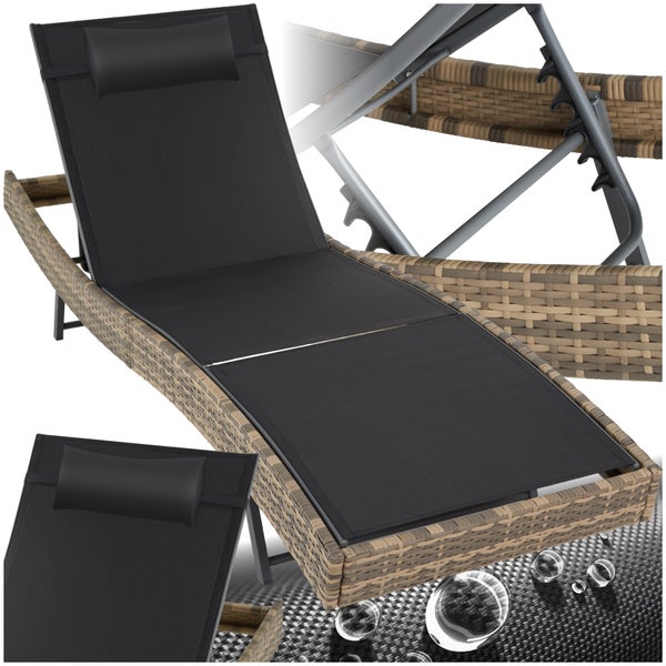 Rattan Sonnenliege tectake Moana 69 x 211 x 41 - 94 cm widerstandsfähig und UV-beständig natur