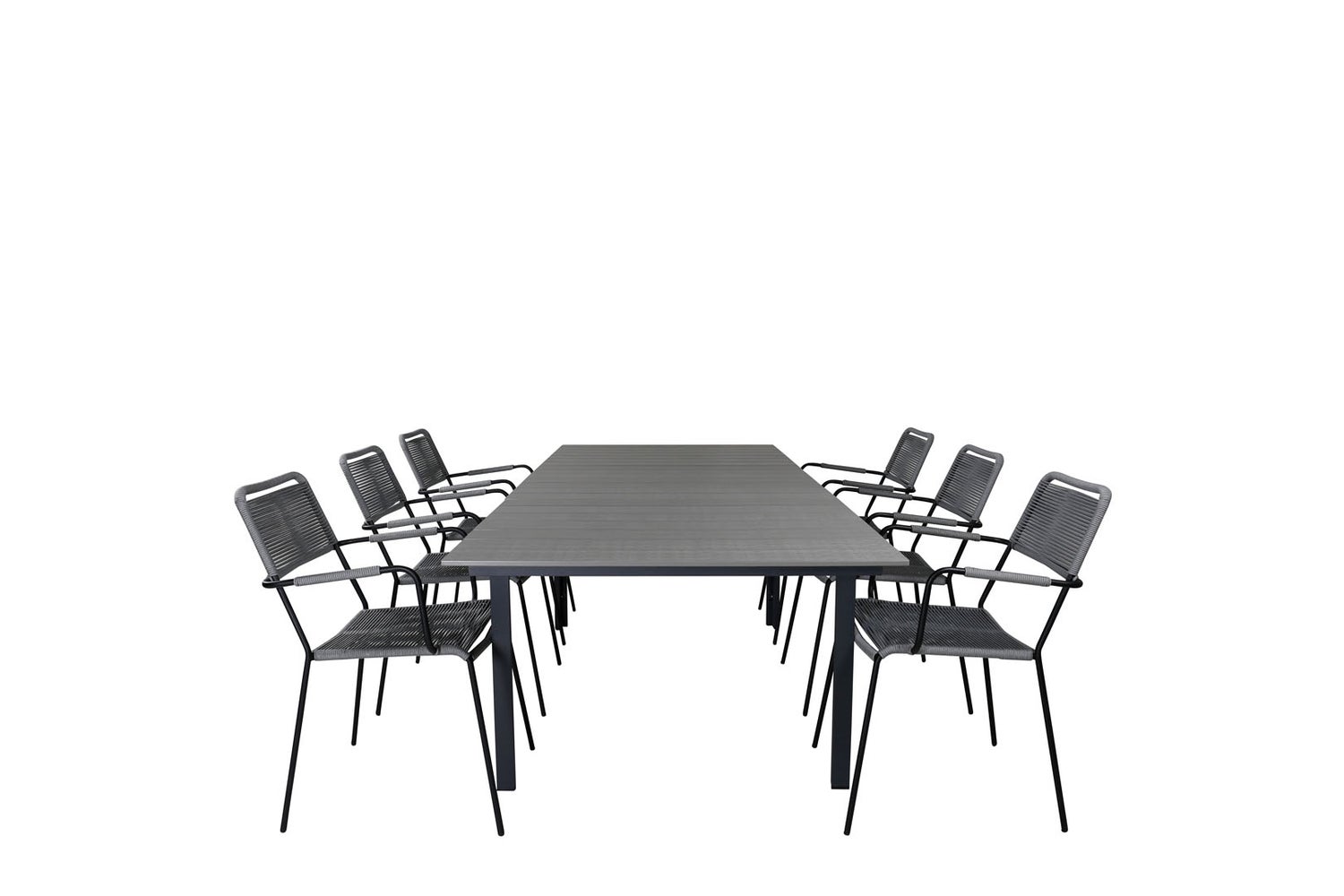 Levels Gartenset Tisch 100x160/240cm und 6 Stühle Armlehne Lindos schwarz, grau.