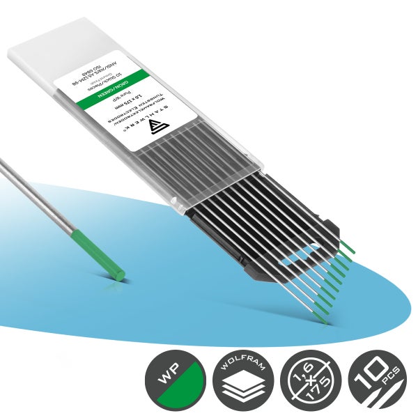 STAHLWERK Wolfram-Elektroden WP für WIG-Schweißen, 1,6 mal 175 Millimeter, 10 Stück in der Packung.