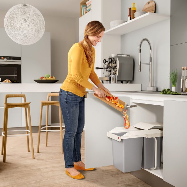 Hailo Einbau Mülltrennungs System Multi-Box duo L cremeweiß