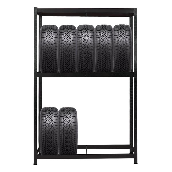 Reifenregal RAGNAR | HxBxT 180x120x40cm | bis zu 8 Reifen auf 2 Ebenen + Ablage | 265kg Fachlast | Schwarz