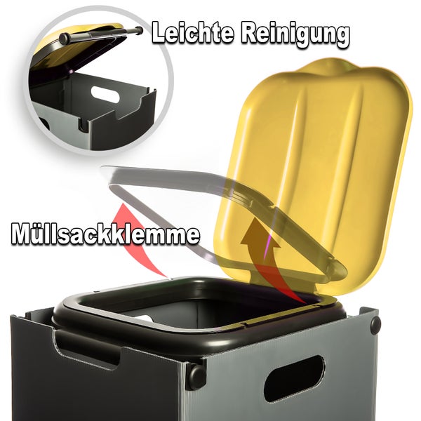 BigDean Müllsackständer Gelb 80L mit Sichtschutz - passend für den Gelben Sack + andere Müllsäcke - Müllsackhalter Mülleimer Müllbeutelständer - Feucht abwischbar - Made in Europe