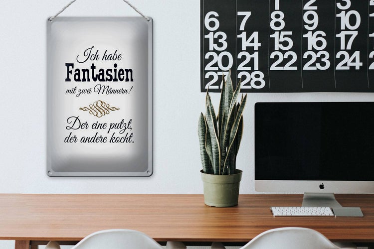 Blechschild Spruch 20x30cm Fantasien zwei Männer 1 putzt