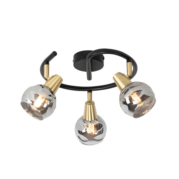 Deckenleuchte mit drei Lampen, Metall und Glas