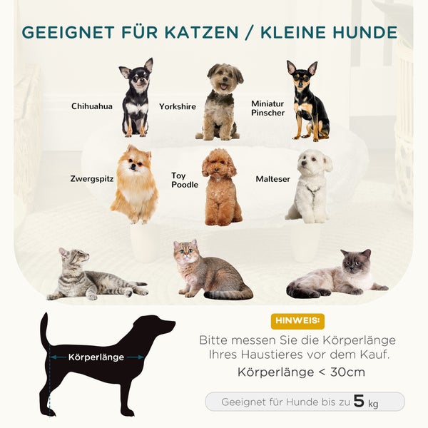 PawHut Hundesofa, Hundebett, Haustiersofa mit Erhöhtem Design, Hundecouch, Katzensofa, Hundesessel mit Holzbeine, Flanelle, Creme, 47 x 40 x 20 cm
