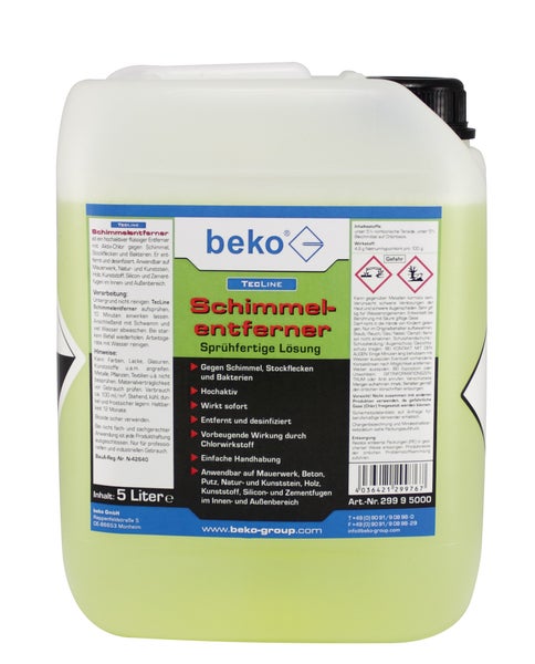 Beko TecLine Schimmelentferner, 5 Liter, zur Beseitigung von Schimmel, Stockflecken und Bakterien auf Mauerwerk, Beton, Putz, Natur- und Kunststein, Holz, Kunststoff, Silikon- und Zementfugen im Innen- und Außenbereich