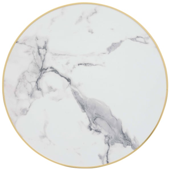 Runde Wanddekoration in Marmor-Optik mit goldfarbenem Rahmen.