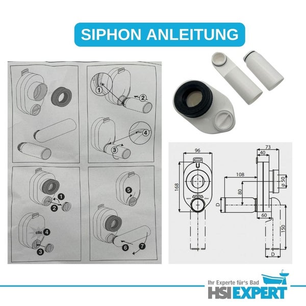 Siphon Installationsanleitung und technische Zeichnung
