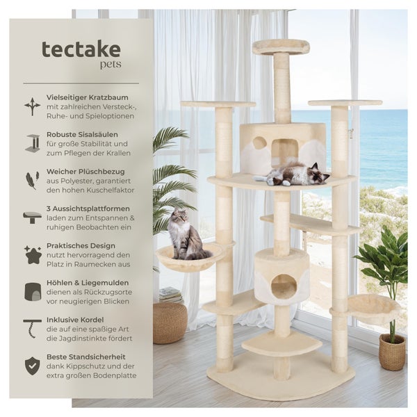 Kratzbaum tectake Nelly inklusive Spielkordel und Kippschutz 204 cm beige/weiß