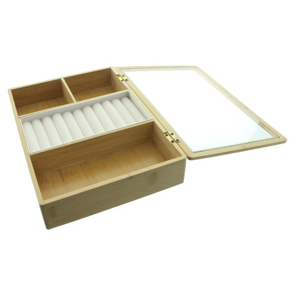 FRANK FLECHTWAREN|Aufbewahrungsbox Jewellery, 28 x 20 x 5,5 cm, BAMBUS, GLAS, SAMT