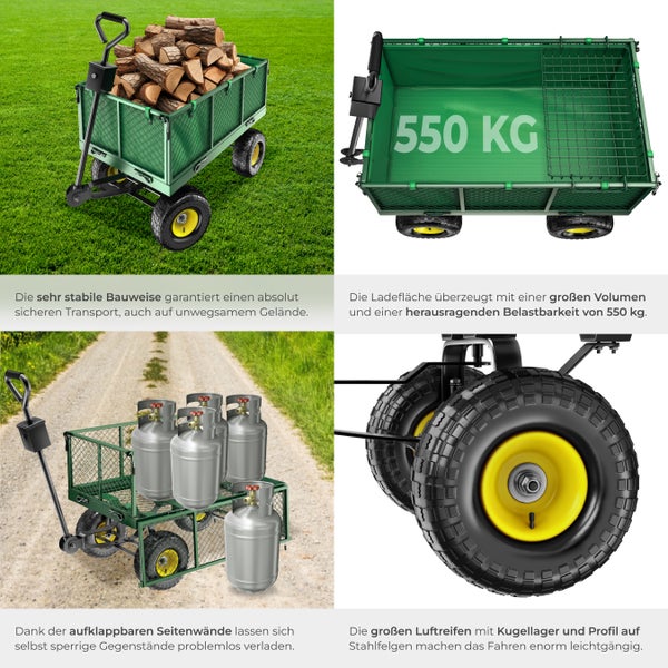 Bollerwagen mit Holz, Gasflaschen und maximaler Traglast von 550 Kilogramm