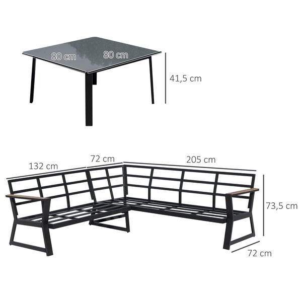 Outsunny 3 tlg. Gartenmöbel-Set, 205L x 72B x 73,5H cm, Aluminium, Polyester, Schaumstoff, grau