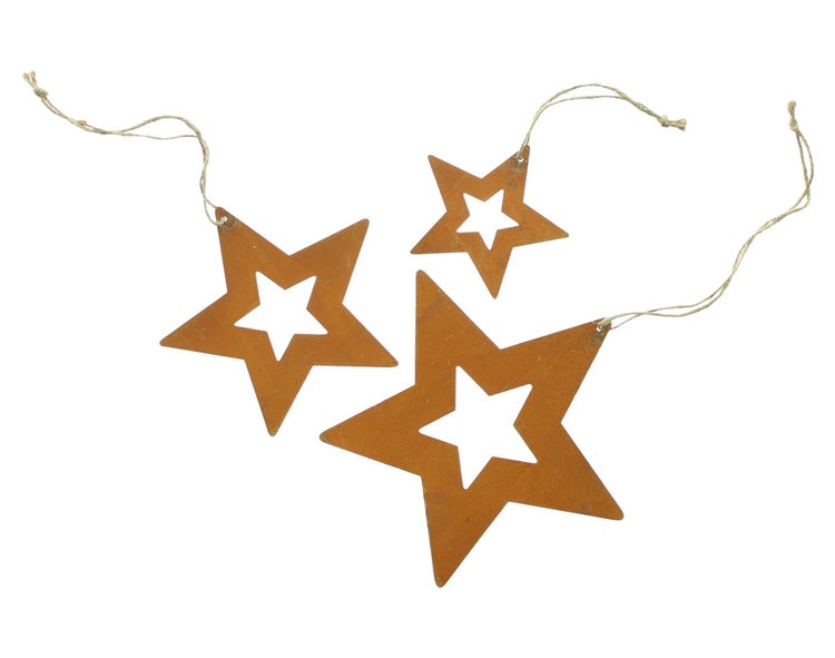 FRANK FLECHTWAREN | Metallhänger Stern, 5er Set, D: 10 cm, D: 15 cm, D: 20 cm , METALL, SISAL