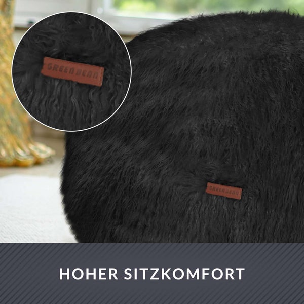 Green Bean runder Sitzpouf Felloptik in 3 Farben - Sitzhocker mit Füllung - Maße 45 x 25 cm - perfekte Ergänzung zum Sitzsack - Sitzwürfel Sitzkissen Hocker Sitzhocker Schwarz