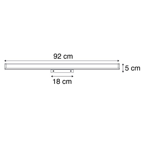 Technische Zeichnung einer 92 cm breiten und 5 cm hohen Wandleuchte mit 18 cm Abstand zur Wand.
