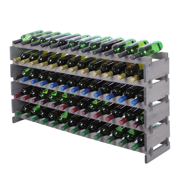 Weinregal VINOTECA FLEX PRO HxBxT 65x123x28cm 60 Flaschen auf 5 Ebenen Massives Kiefernholz Grau