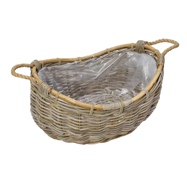FRANK FLECHTWAREN | Pflanzschiff Rattan, 58 x 43 x 35 cm, RATTAN, FOLIE, HANF,