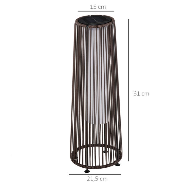 Outsunny Solarlampe, Rattan Solarleuchte, 21,5 x 21,5 x 61 cm, Metall, Braun