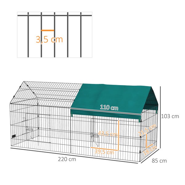 PawHut Freilaufgehege, 220L x 85B x 103H cm, Stahl, Oxfordgewebe, Grün