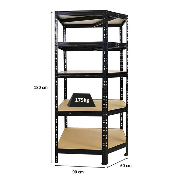 PROREGAL Eckregal Tiger Schwarz HxBxT 180x90x60 cm Fachlast 175kg